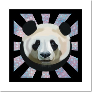 Striking Panda bear on patterned sun rays Posters and Art